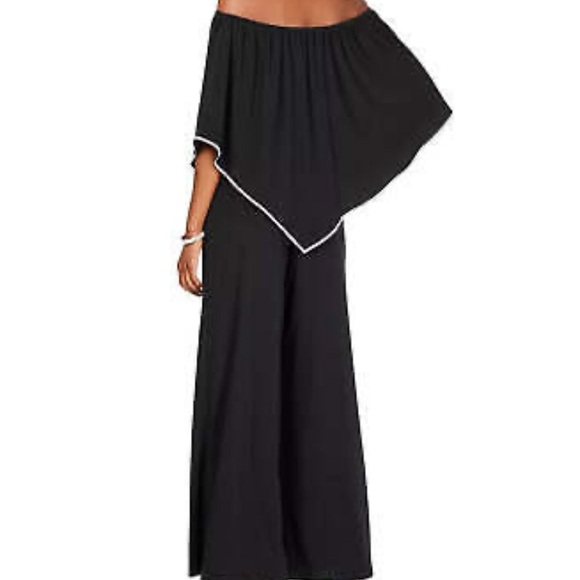 MSK Black Off-Shoulder Jumpsuit with White Trim - Picture 7 of 13